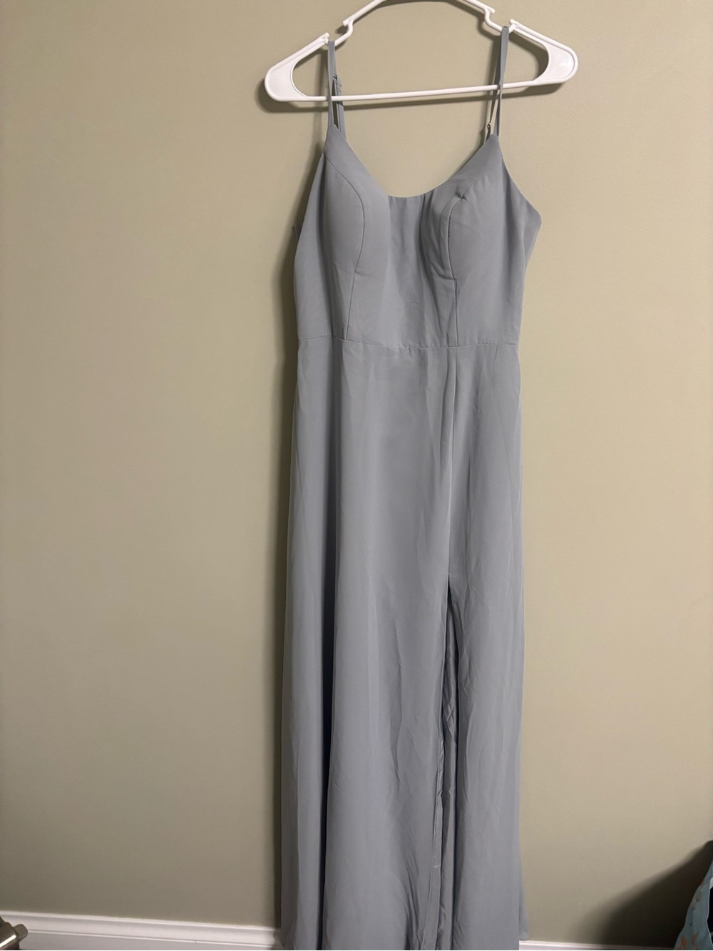 Azazie Light Blue Grey Chiffon Maxi Bridesmaid Dress Size 10 Formal Cocktail - Picture 2 of 7